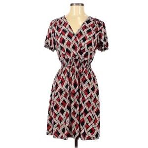 En Focus Studio Dress Size 6 Elastic Waist Knee Length Navy Blue White Red